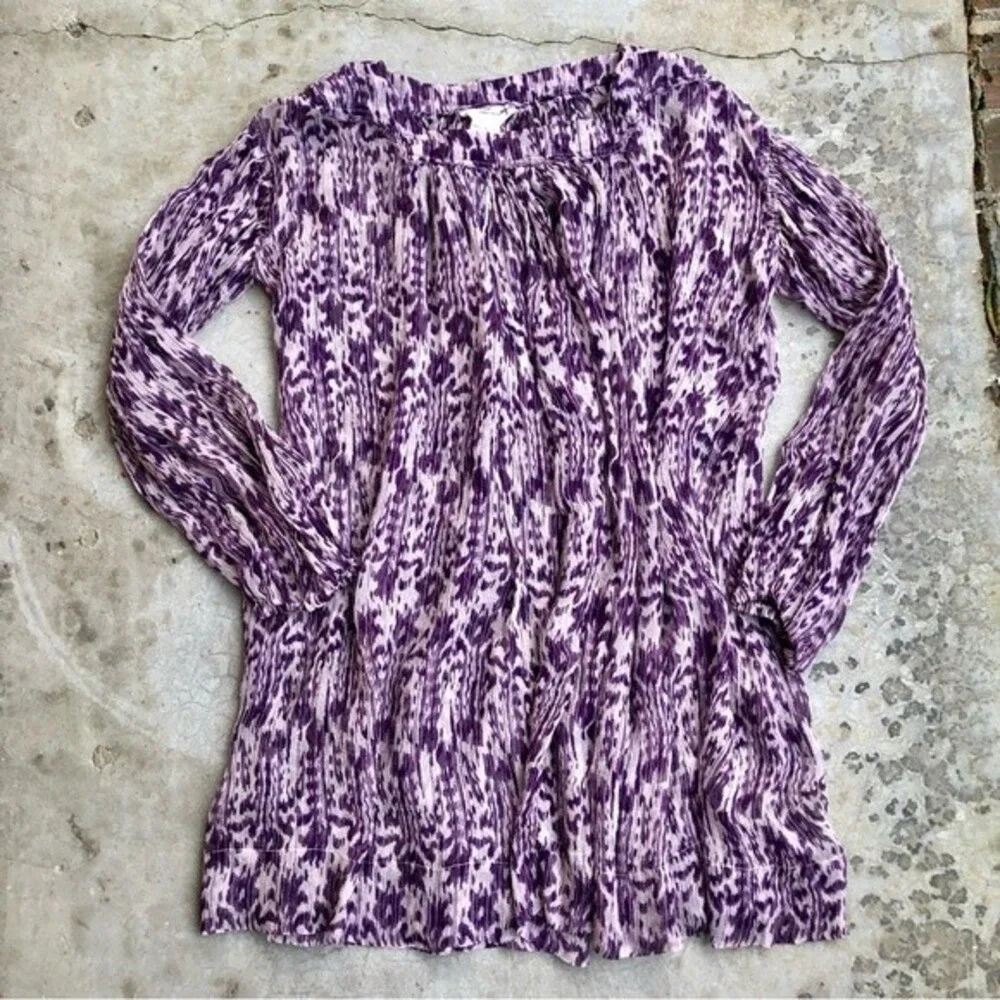 Etoile Isabel Marant Dress Silk Chiffon Sheer Shift Long Sleeved Mini Purple 0